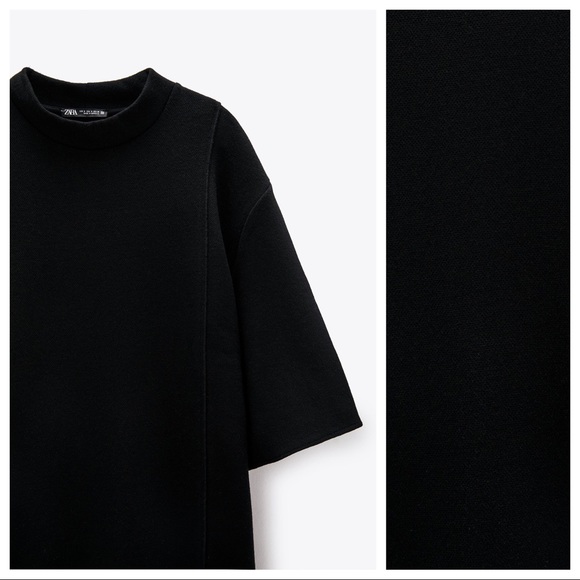 NWT. Zara Black Mini Textured Weave Dress. Size L. - Picture 3 of 6